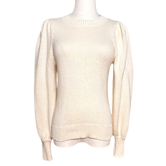 525 Cream Puff Balloon Sleeve Cotton Crew Neck Sweater Small Classic Romantic - Picture 1 of 7